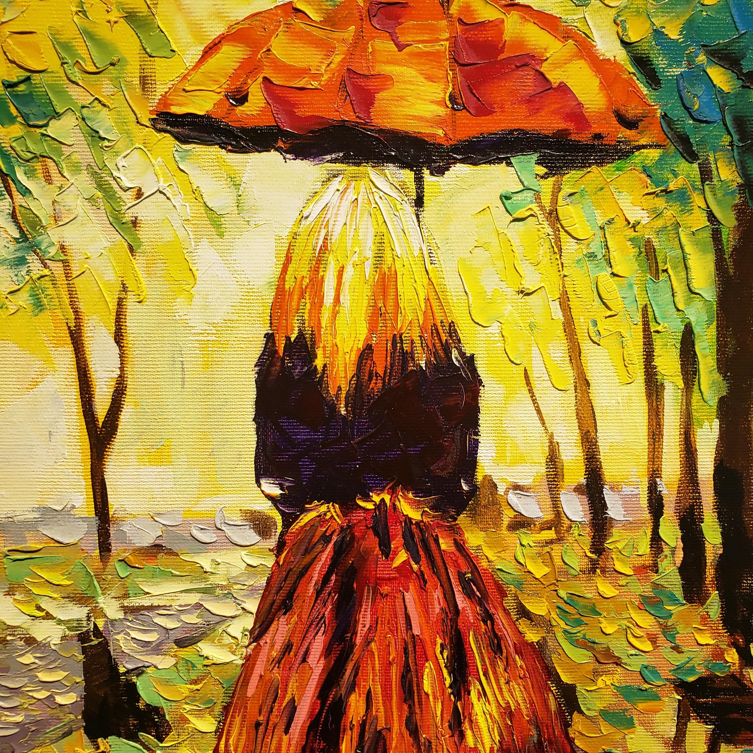 Walk through El Retiro Park Madrid peinture à l'huile impressionniste artiste émergent - Marron Figurative Painting par Cristian Mesa Velazquez