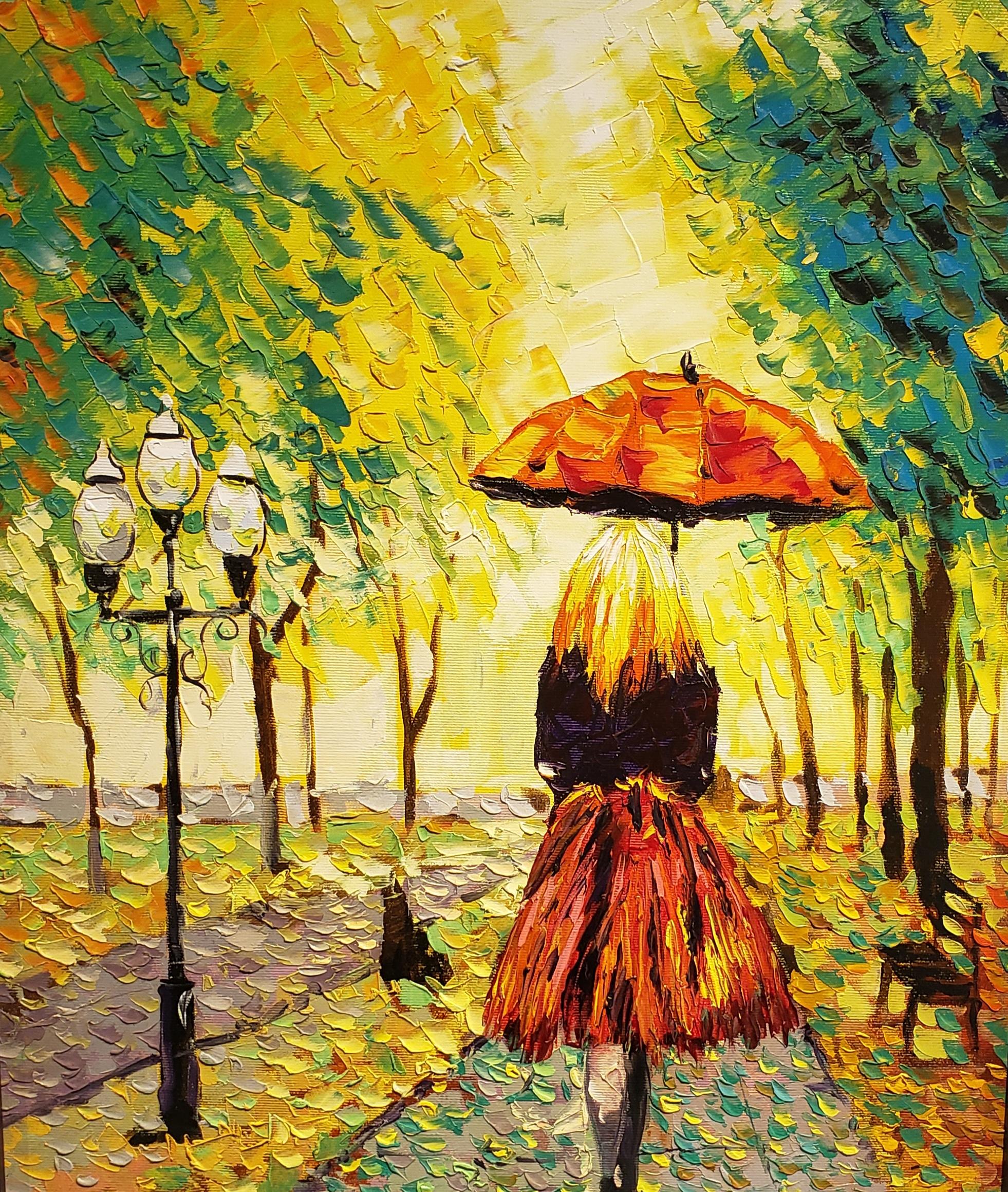 Figurative Painting Cristian Mesa Velazquez - Walk through El Retiro Park Madrid peinture à l'huile impressionniste artiste émergent