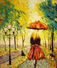 Walk through El Retiro Park Madrid, Ölgemälde, Impressionismus, aufstrebender Künstler