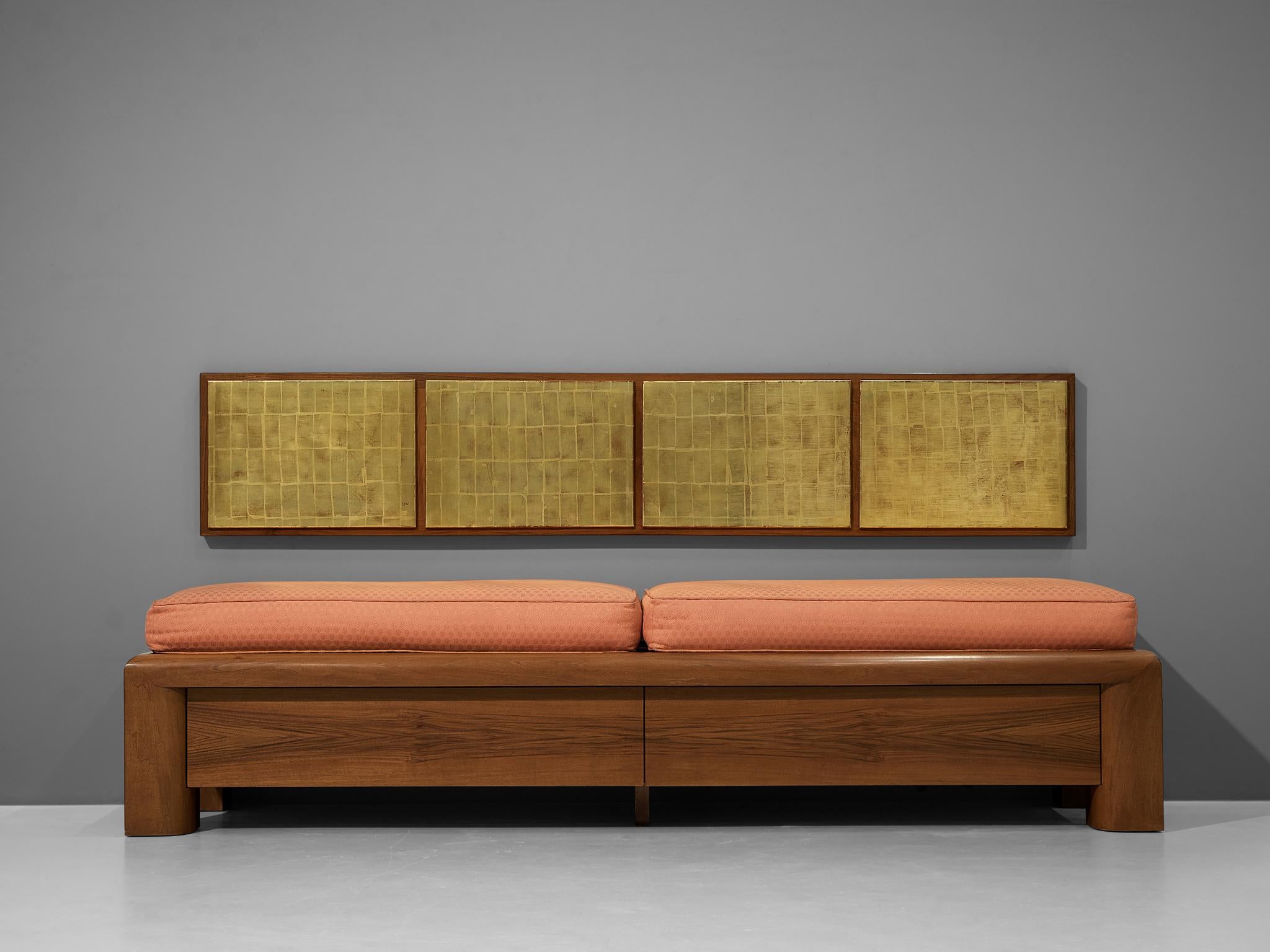Cristiano Toraldo di Francia Unique Bench in Walnut with Gold Leaf Wall Panel In Good Condition In Waalwijk, NL