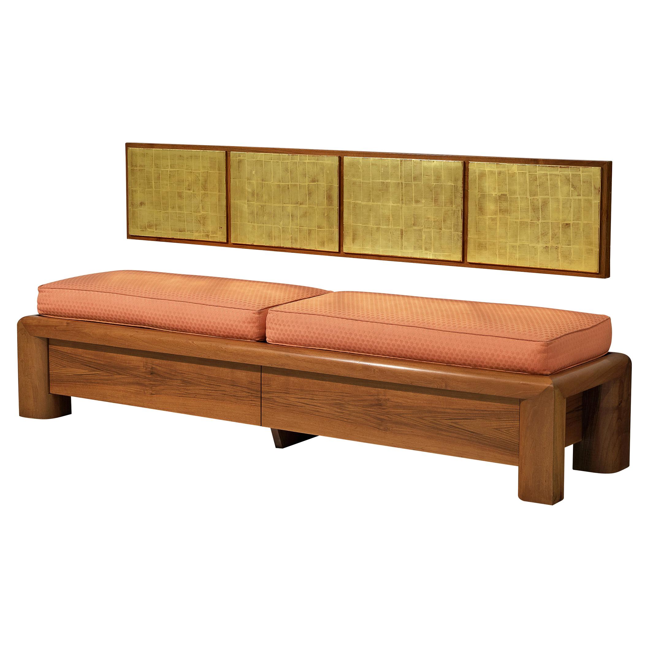 Cristiano Toraldo di Francia Unique Bench in Walnut with Gold Leaf Wall Panel