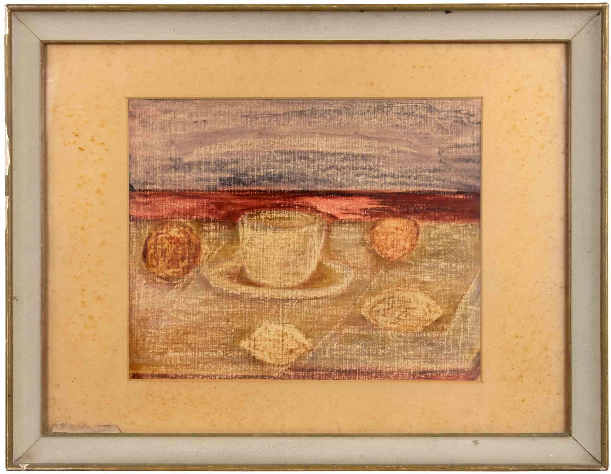 Natura morta con tazza - Dipinto a olio di Cristianus - 1957