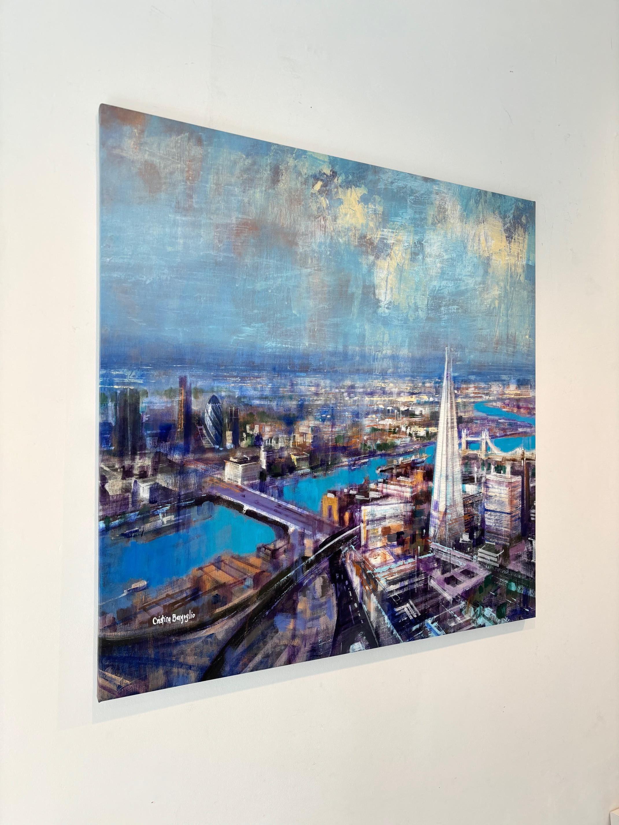 Skyline Dreams: Londra - quadro panoramico originale - arte contemporanea - Painting Impressionismo di Cristina Bergoglio