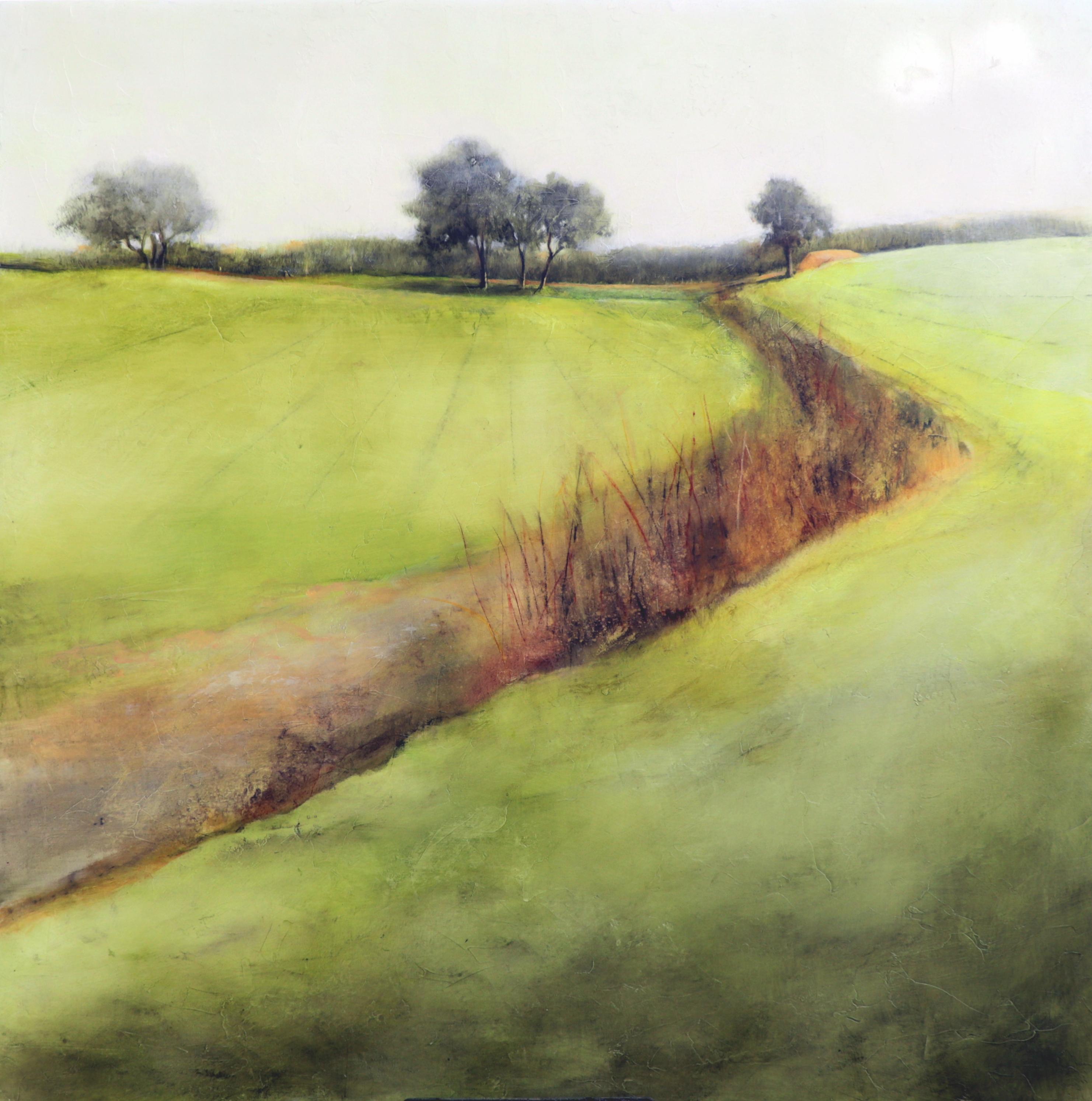 Figurative Painting di Cristina Díaz - "EL ARROYO". Contemporaneo, realismo, figurativo, olio, paesaggio, paesaggio acquatico, terra