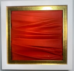 Contemporary Collage, Fluorescent Neon Red Color. Framed in Gold & White