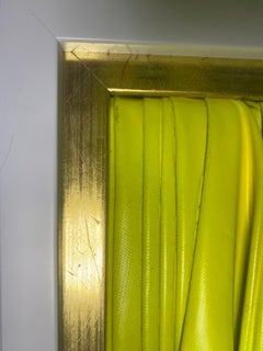 Contemporary Collage, Fluorescent Neon Yellow Color. Framed in Gold & White