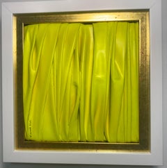 Contemporary Collage, Fluorescent Neon Yellow Color. Framed in Gold & White