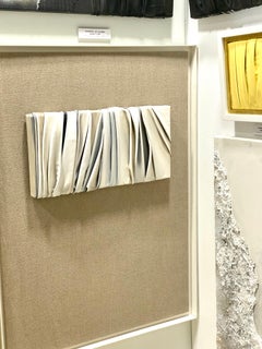 Contemporary Mix Materials Collage, Linen. Shades of Beige, Grey White. Framed