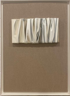 Contemporary Mix Materials Collage, Linen. Shades of Beige, Grey White. Framed 