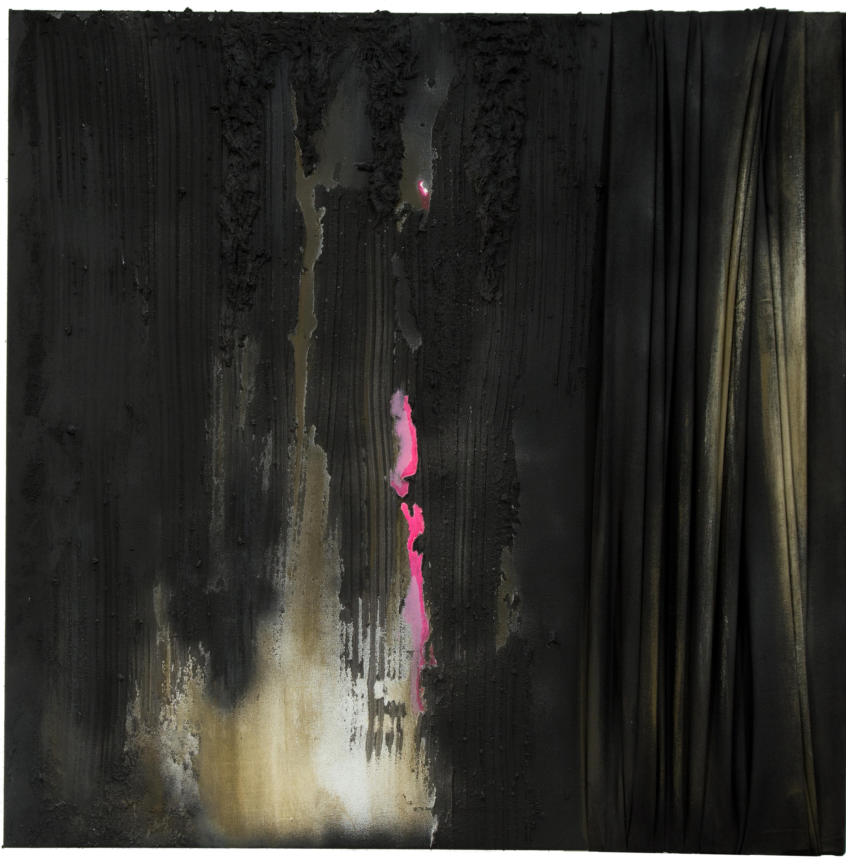 Diptych Contemporary Abstract Collage Mix Fabric, Black, Pink and Beige Color For Sale 5
