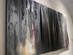 Diptych Contemporary Abstract Collage Mix Fabric, Black, Pink and Beige Color