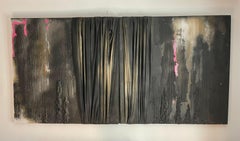 Dittico Contemporaneo Astratto Collage Mix Tessuto, Colore Nero, Rosa e Beige