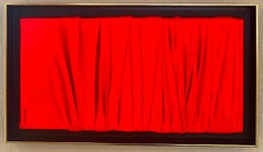 Diptych Contemporary Collage, Neon Orange & Pink Color on Black. Framed in Gold