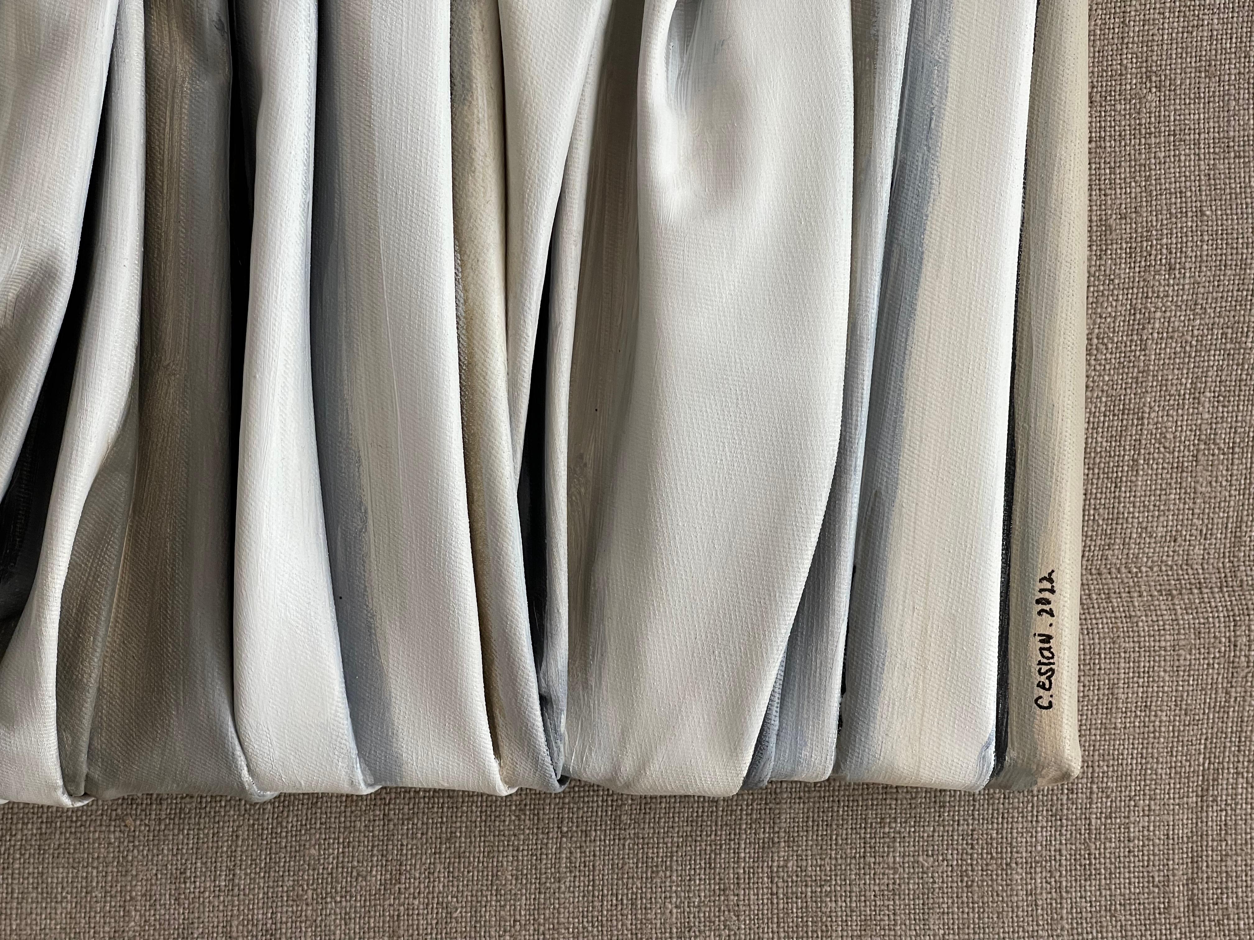 Dyptique Mix Materials Collage, Linen. Abat-jour beige, gris et blanc. Encadré  en vente 3