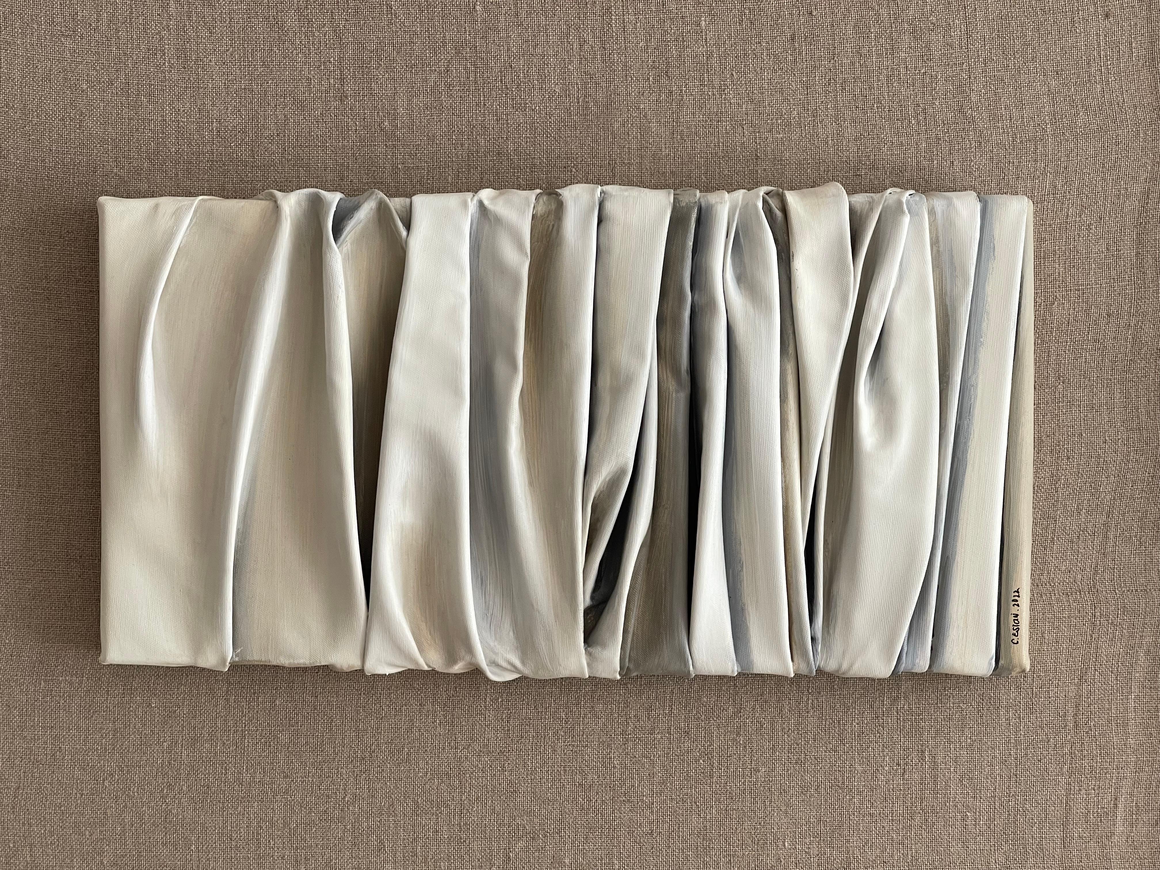Dyptique Mix Materials Collage, Linen. Shades of Beige, Grey White. Framed  For Sale 6