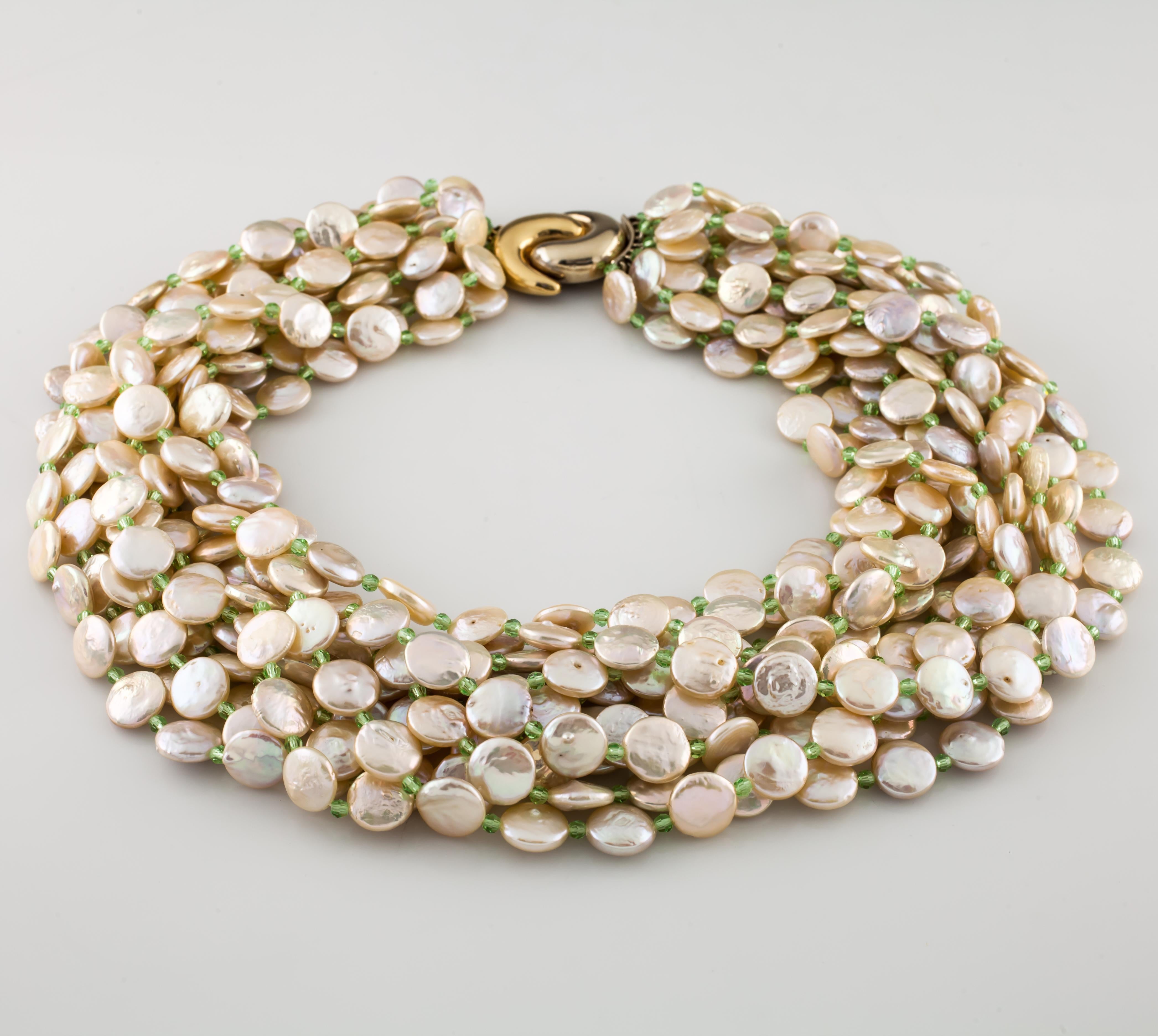 Non taillé Cristina Ferrare Collier à bracelet multibrins à fermoir en or 18 carats avec perles et pièces de monnaie en vente