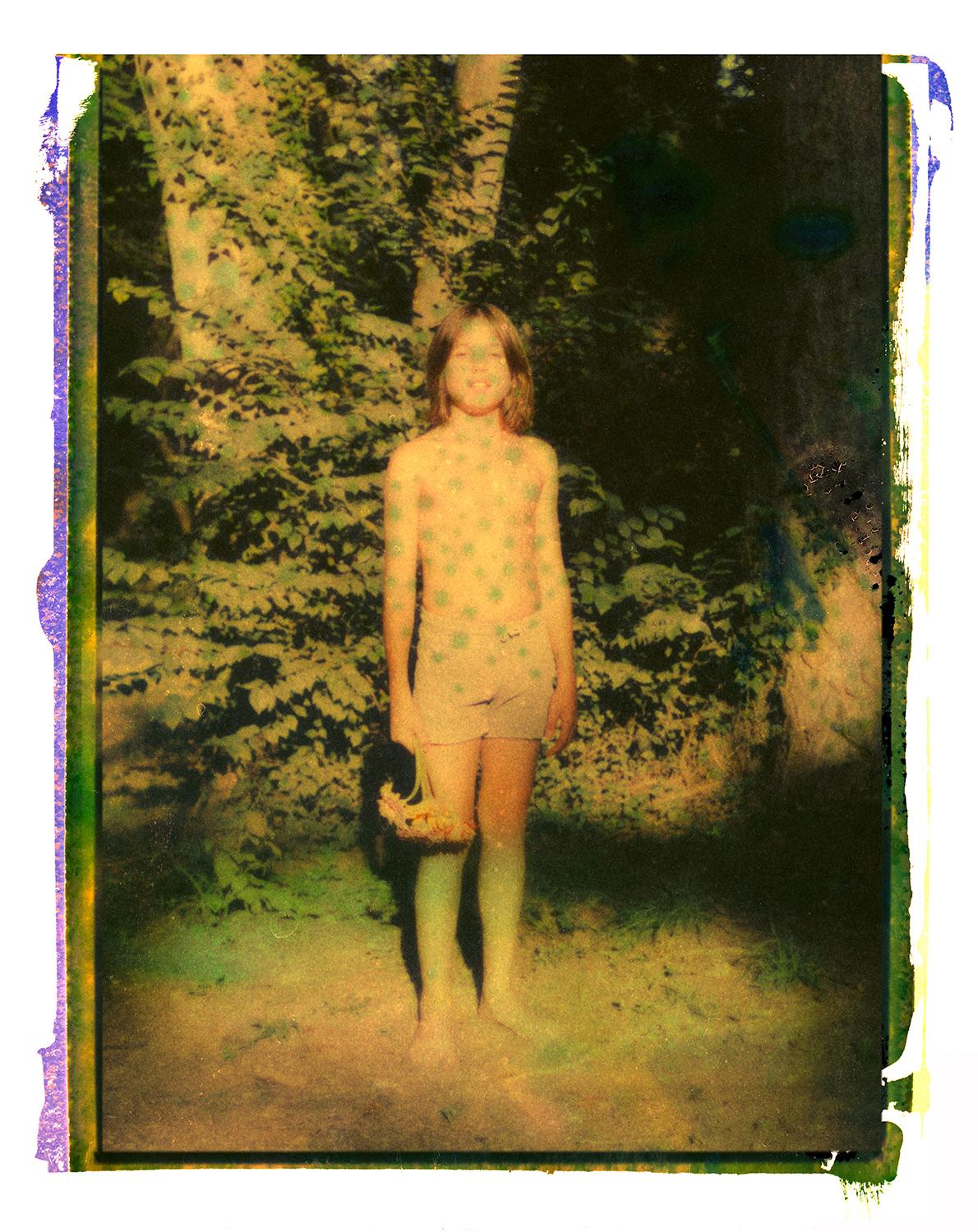 Cristina Fontsare Color Photograph - Boy with Flowers - Contemporary, Polaroid, Photograph, abstract