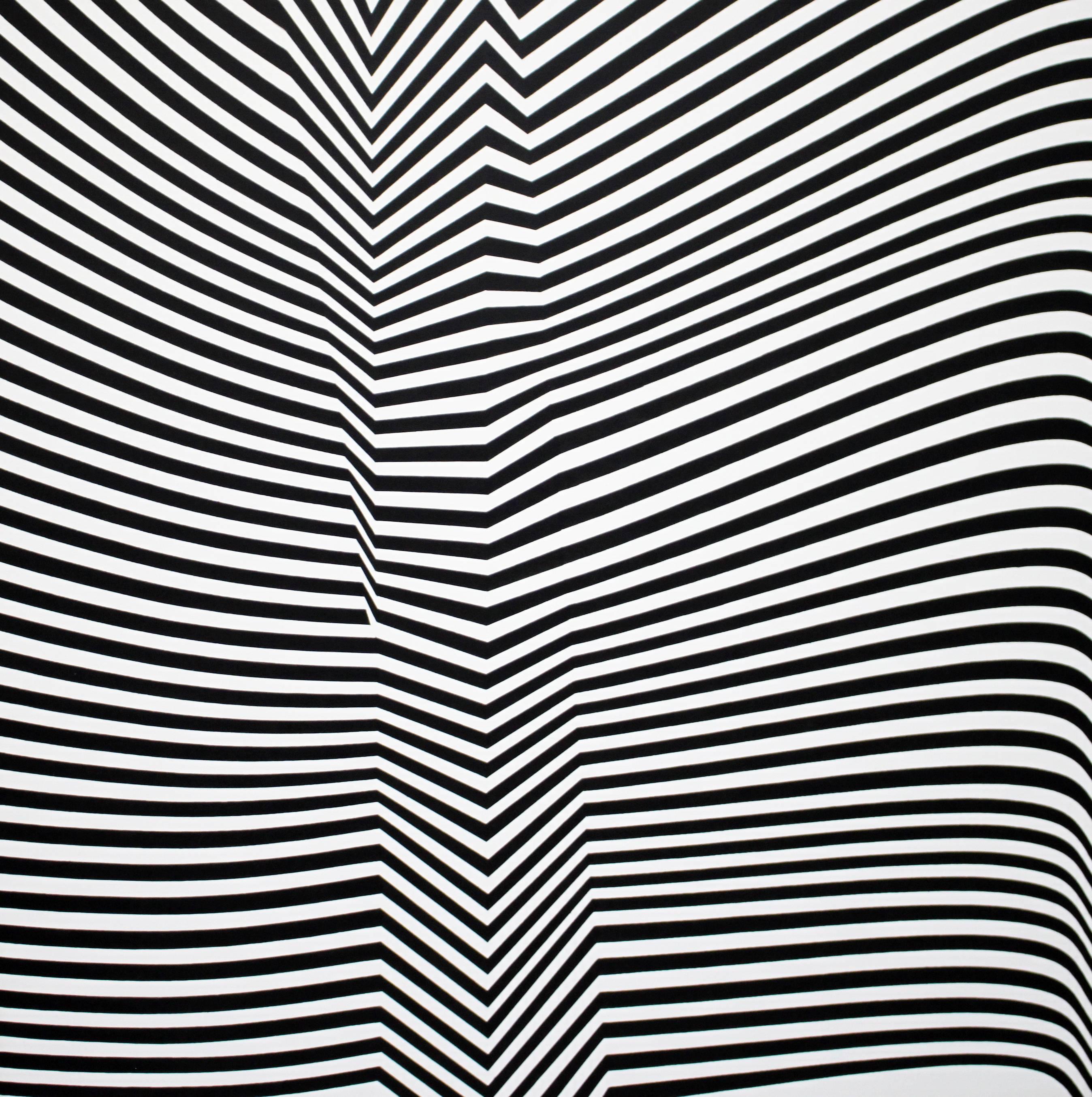 Abstract Painting Cristina Ghetti - Peinture à l'acrylique abstraite géométrique « Flowering » en noir et blanc