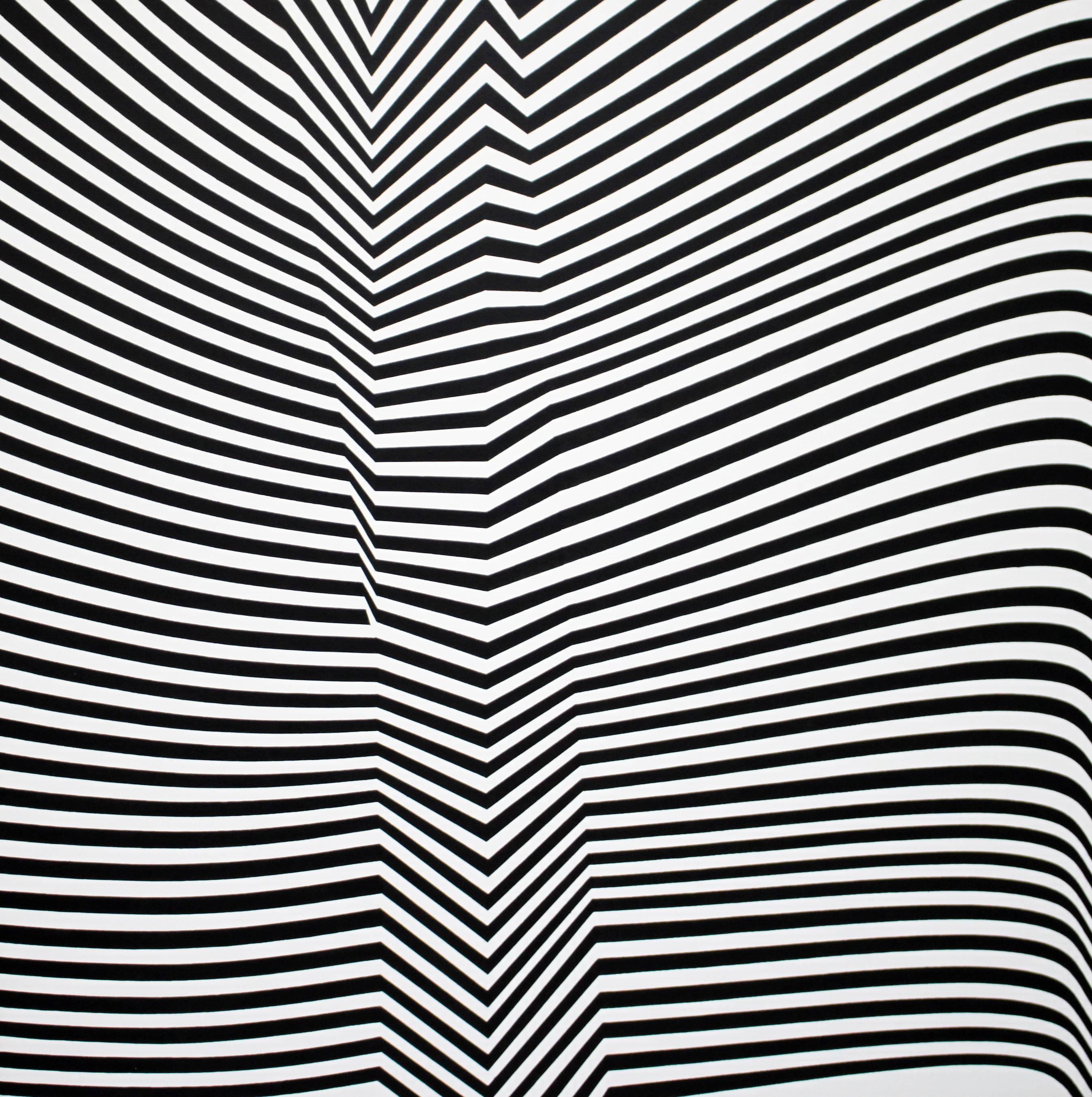 Abstract Painting de Cristina Ghetti - 'Plegado' Pintura acrílica abstracta geométrica en blanco y negro