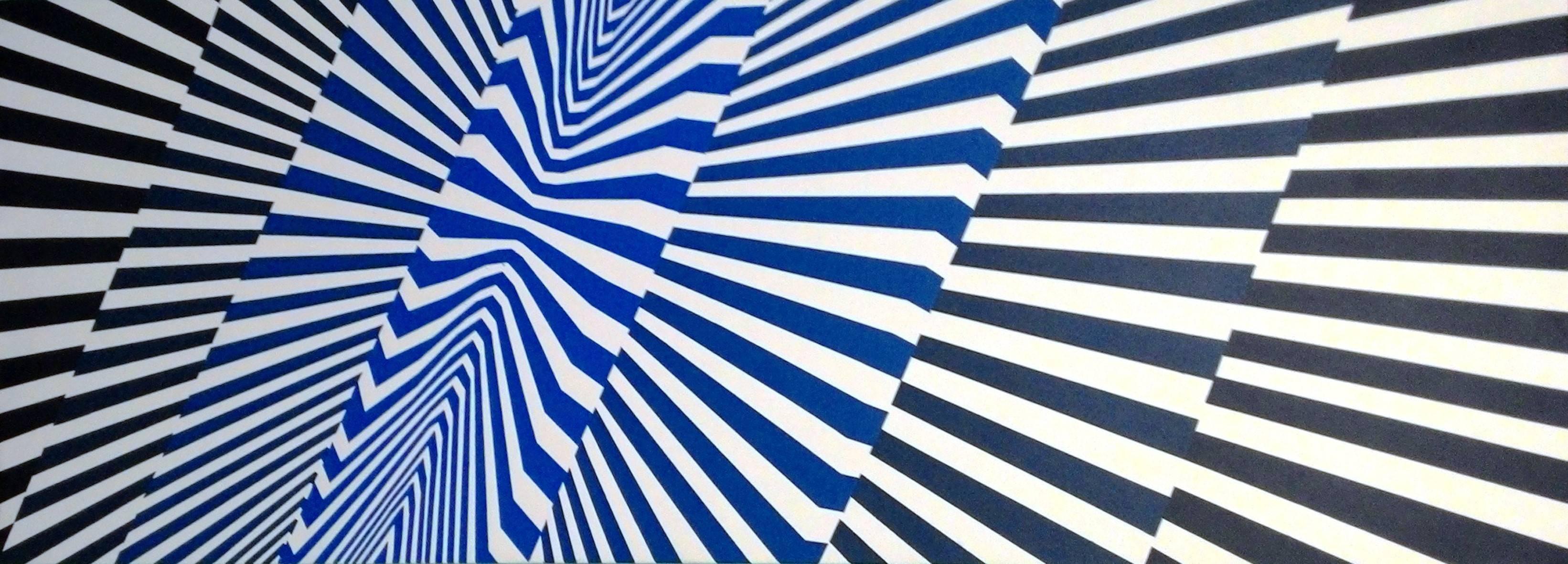 Cristina Ghetti Abstract Painting - 'Folding Pattern' Blue and White Abstract Kinetic Painting