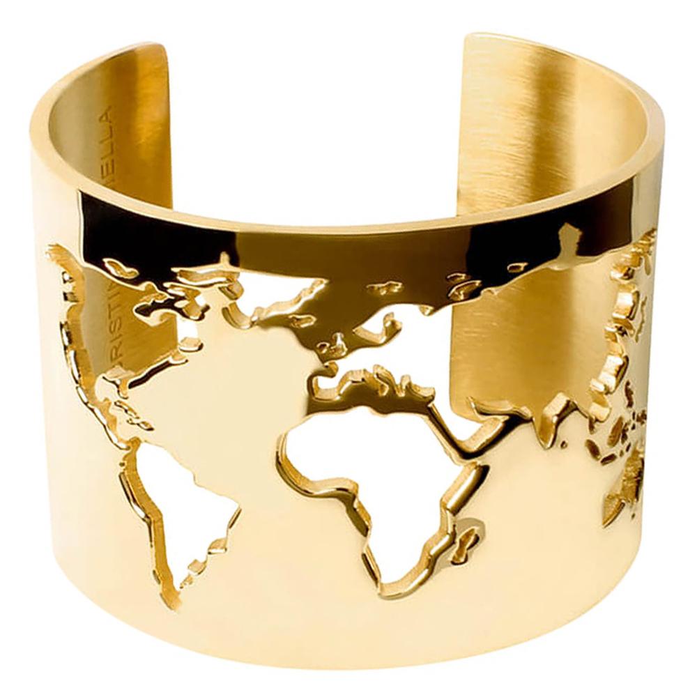 Cristina Ramella Yellow Gold Plated World Map Cuff Bracelet For Sale