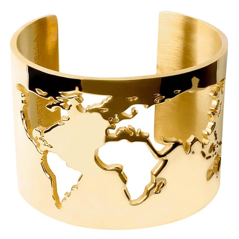 Cristina Ramella Yellow Gold Plated World Map Cuff Bracelet For Sale at ...