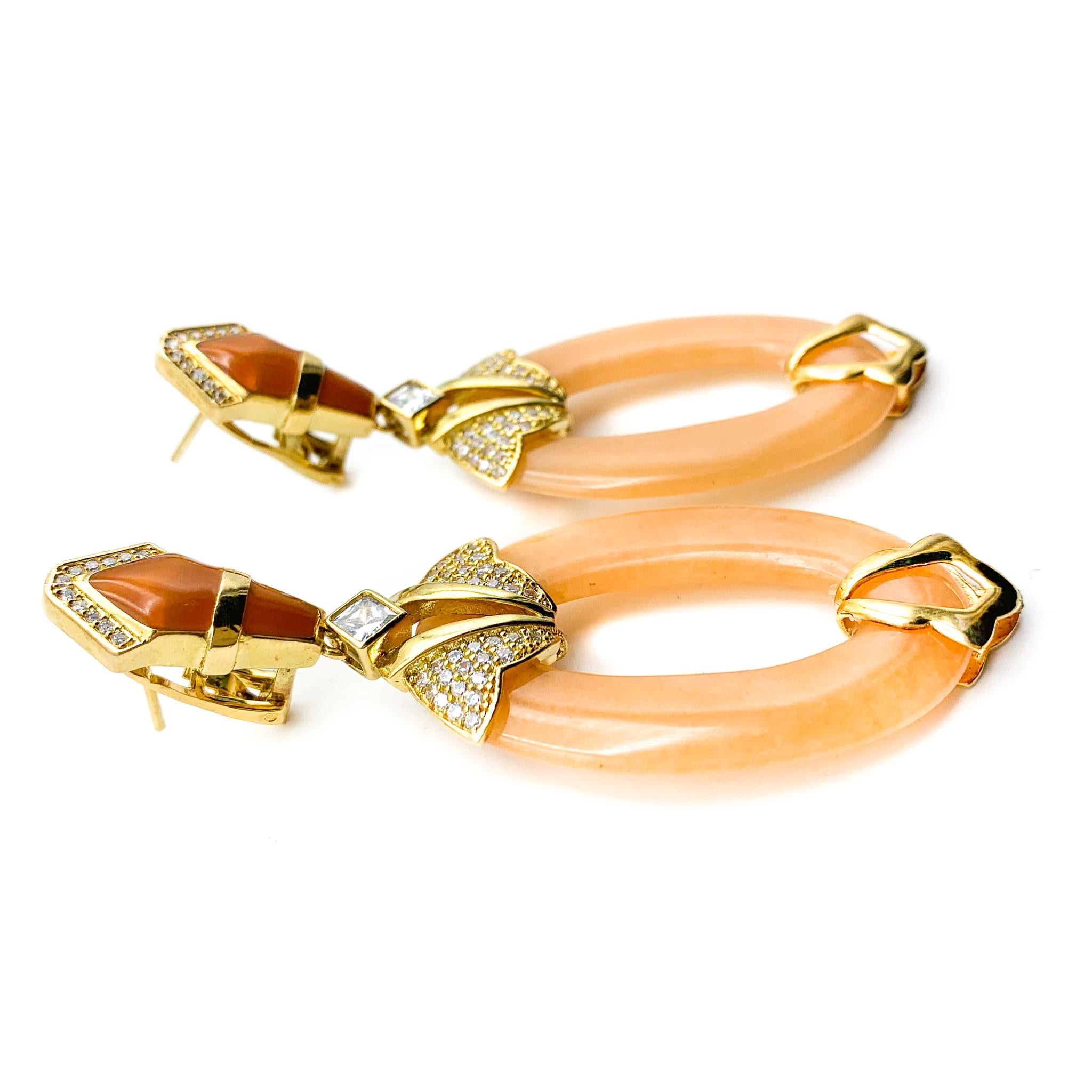 Art Deco Cristina Sabatini Agate and White Topaz Dangle Earrings 