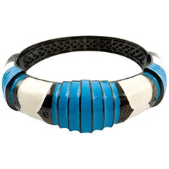 Cristina Sabatini Blue & White Rhodium Plated on Silver Enamel Bracelet