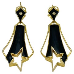 Cristina Sabatini Gold on Sterling & Black Natural Stone Art Deco Star Earrings
