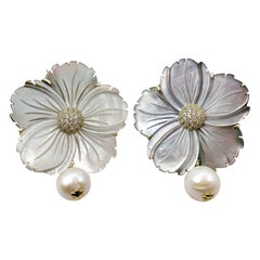 Vintage Cristina Sabatini Mother of Pearl & Fresh Water Pearl Floral Earrings