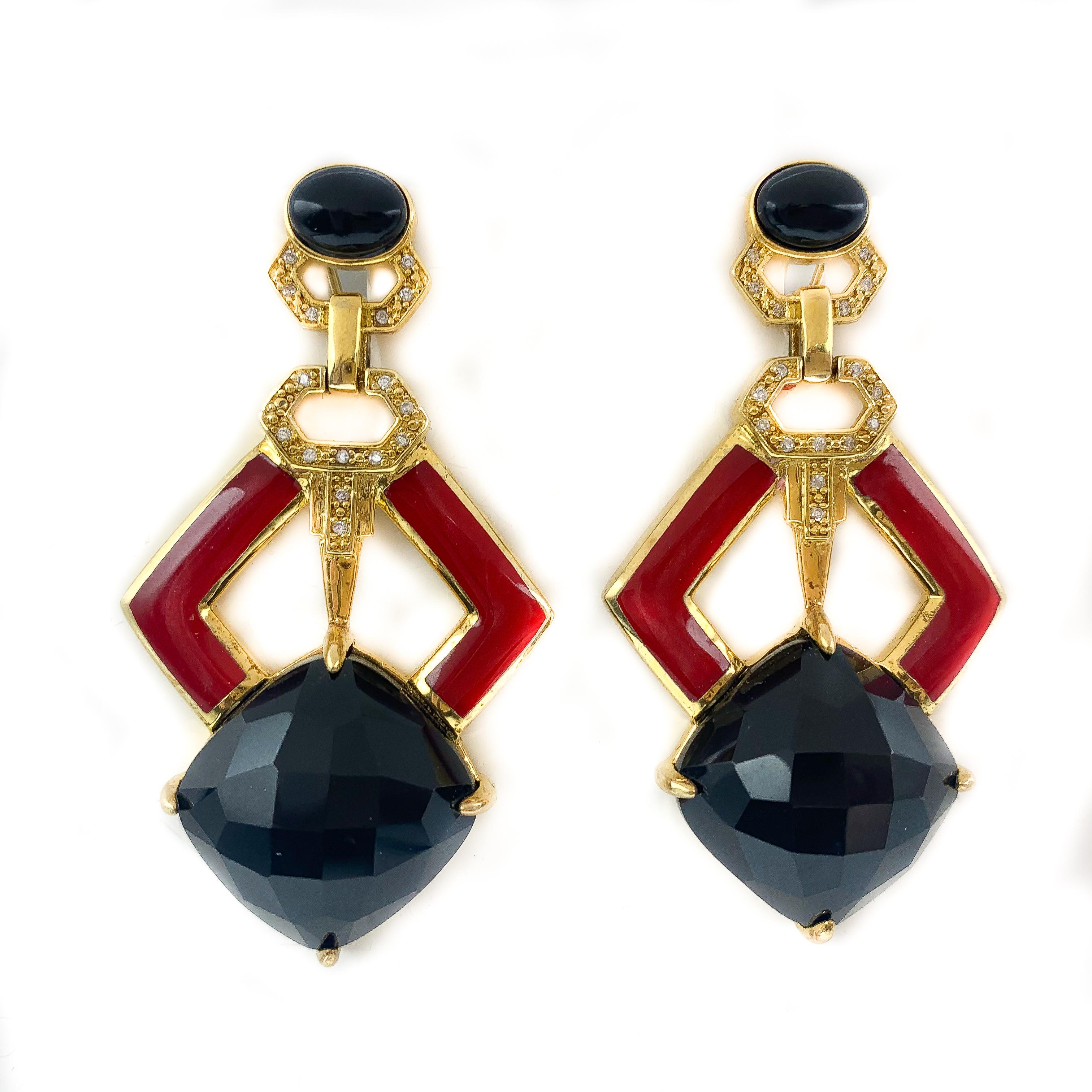 Women's Cristina Sabatini Natural Gem Art Deco Style Geometric Red Black & Gold Earrings