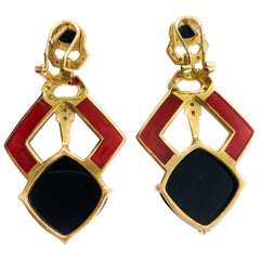 Cristina Sabatini Natural Gem Art Deco Style Geometric Red Black & Gold Earrings