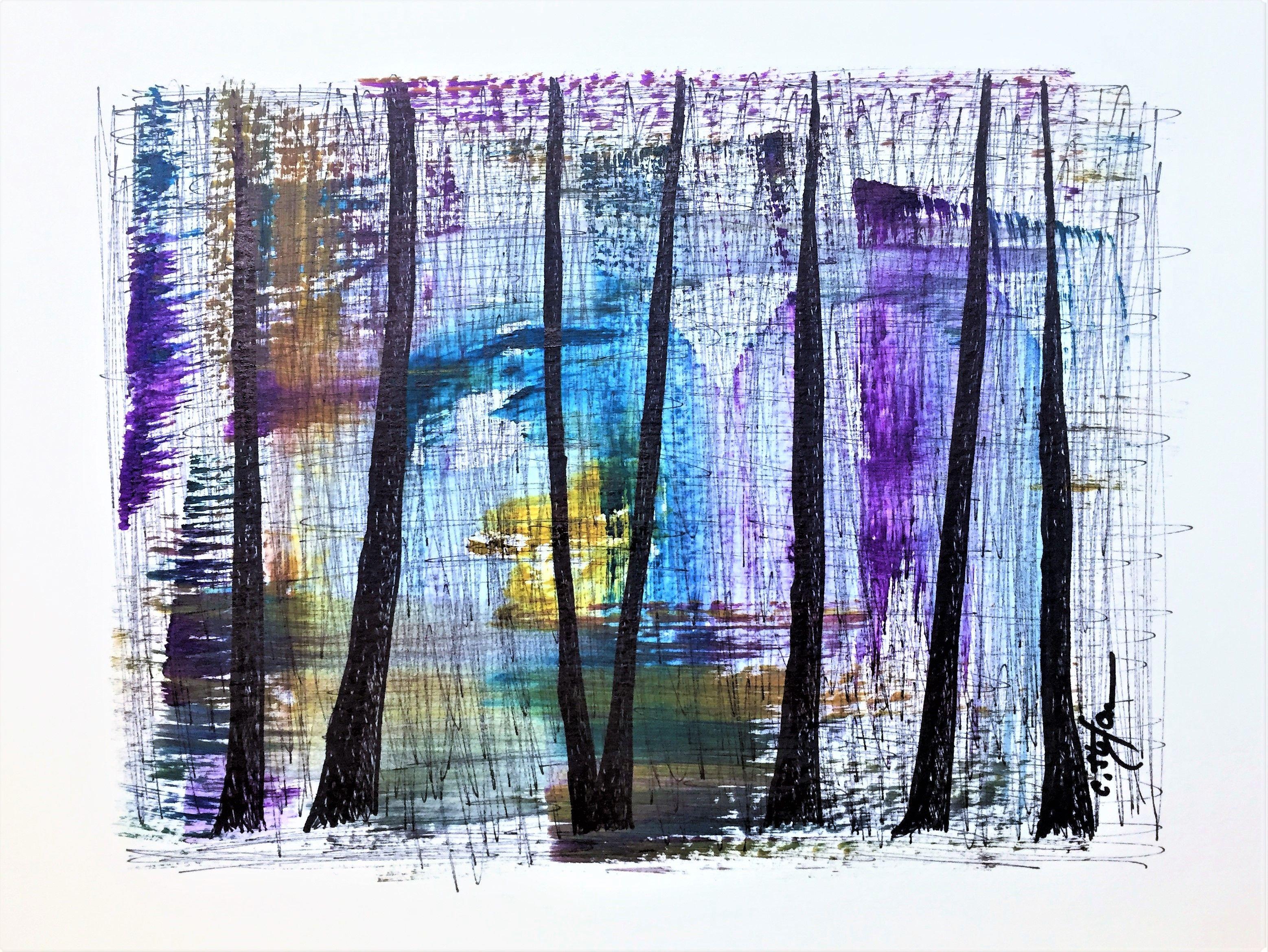 Abstract Wood #2, Mixed Media on Paper - Mixed Media Art by Cristina Stefan