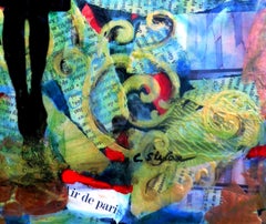 Woman with red umbrella, Mixed Media on Wood Panel