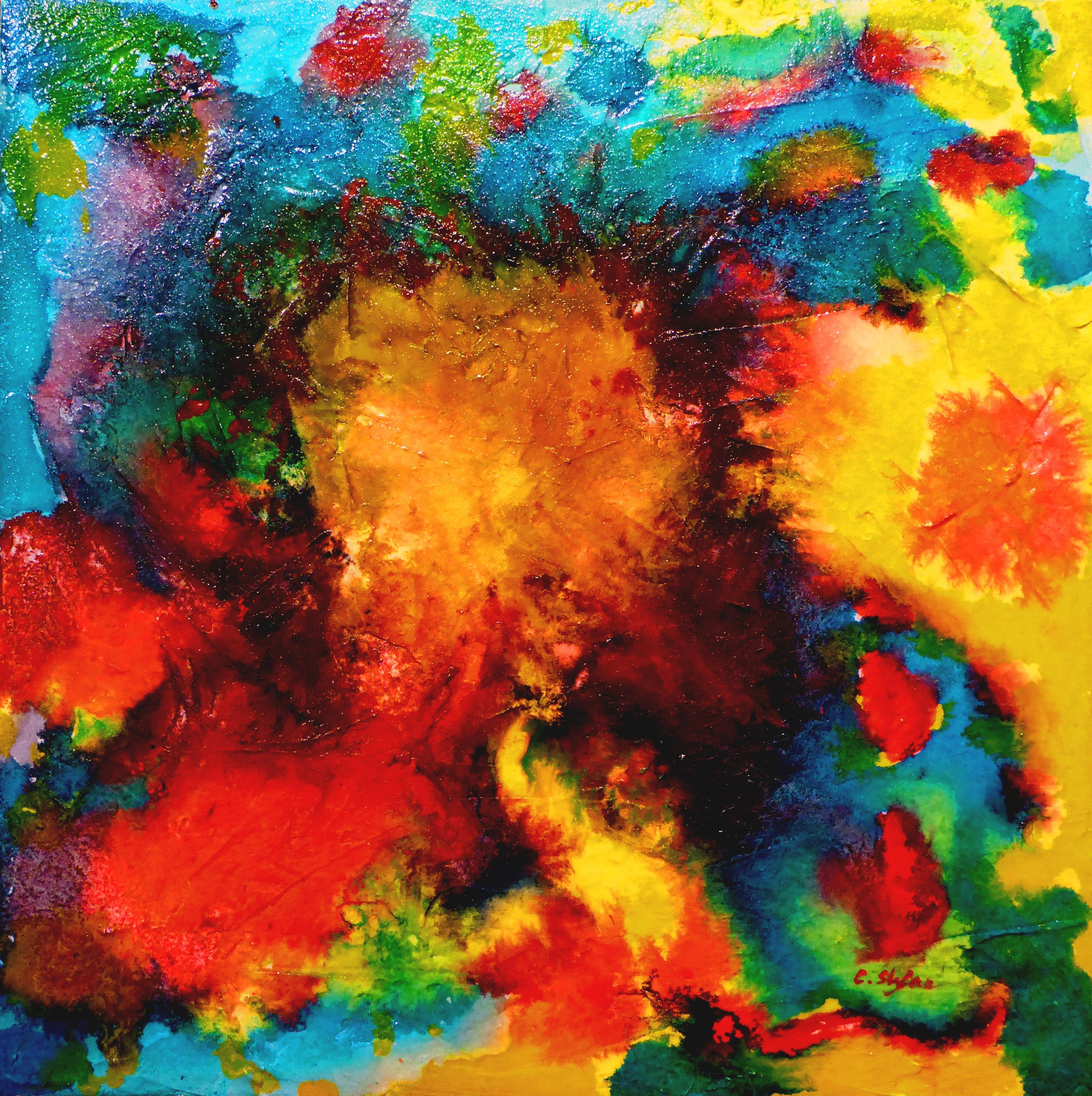Energia astratta, Pittura, Acrilico su tela - Abstract Painting Arancia di Cristina Stefan