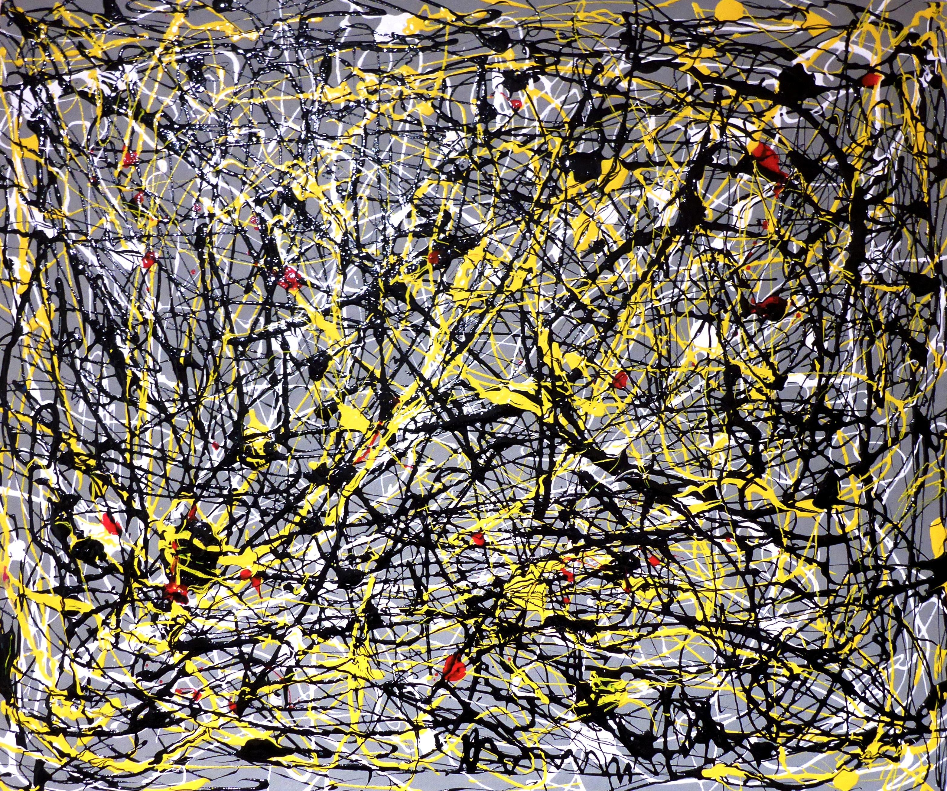 Abstract with Yellow and Black ( inspired by Pollo, Painting, Acrylic on Canvas For Sale 1