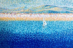 Altafulla, Espagne - Paysage marin avec voilier, peinture, acrylique sur toile