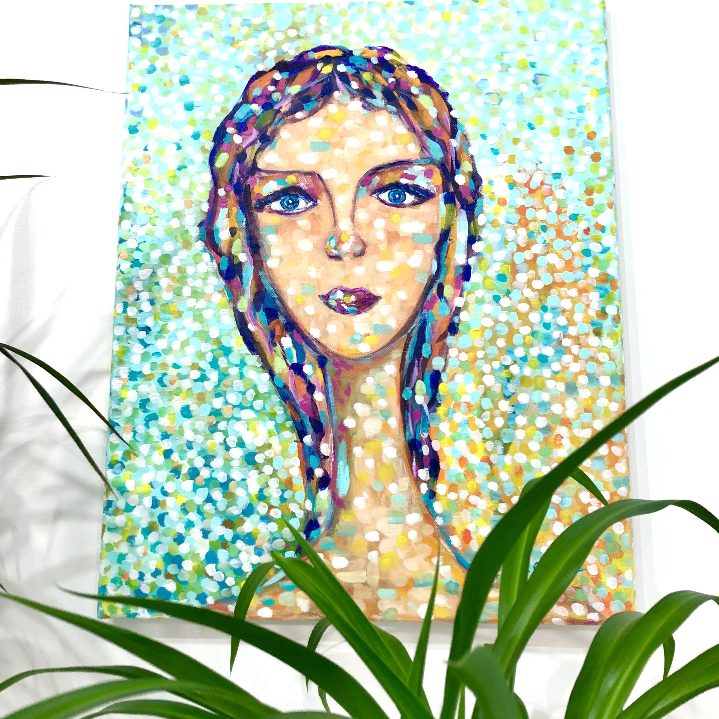 Anastasia en la playa - Retrato de mujer, Pintura, Acrílico sobre lienzo en venta 2