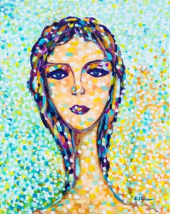Anastasia en la playa - Retrato de mujer, Pintura, Acrílico sobre lienzo