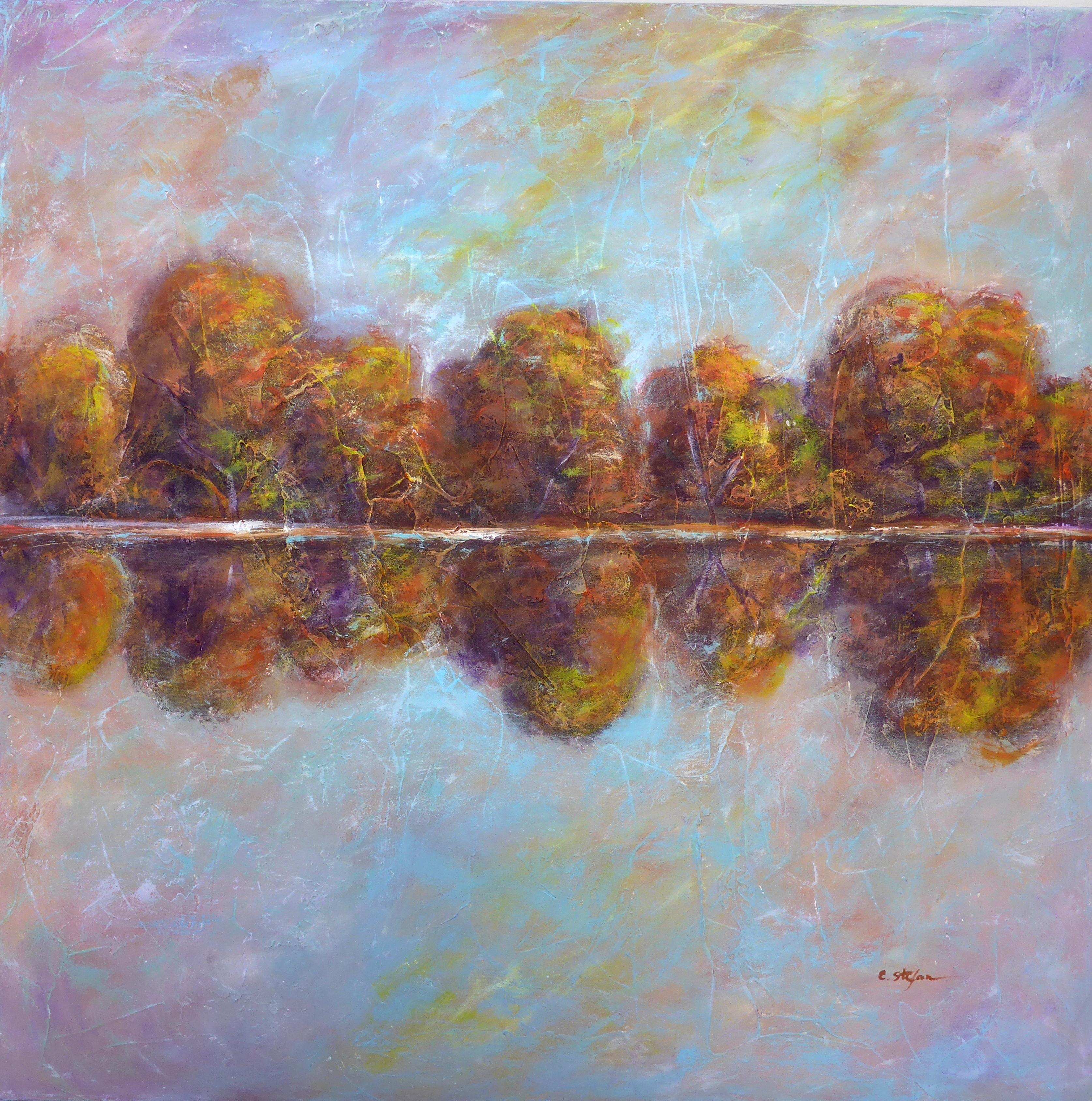 Herbst am See, Gemälde, Acryl auf Leinwand – Painting von Cristina Stefan
