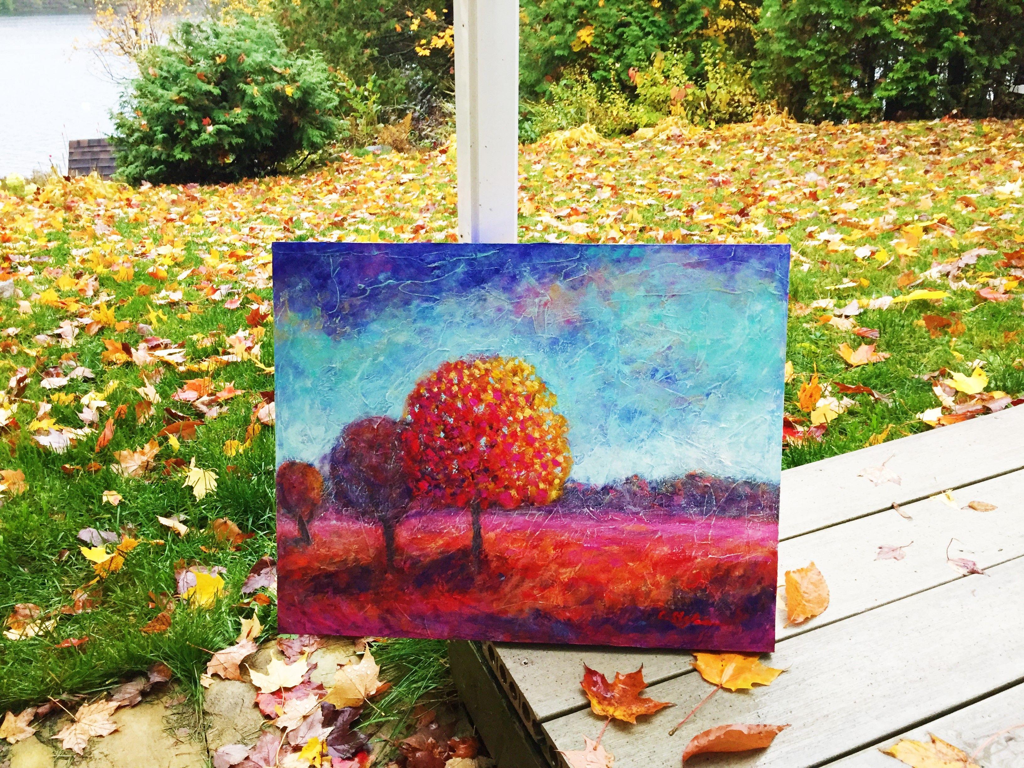 Herbst Mood, Gemälde, Acryl auf Holzplatte (Impressionismus), Painting, von Cristina Stefan
