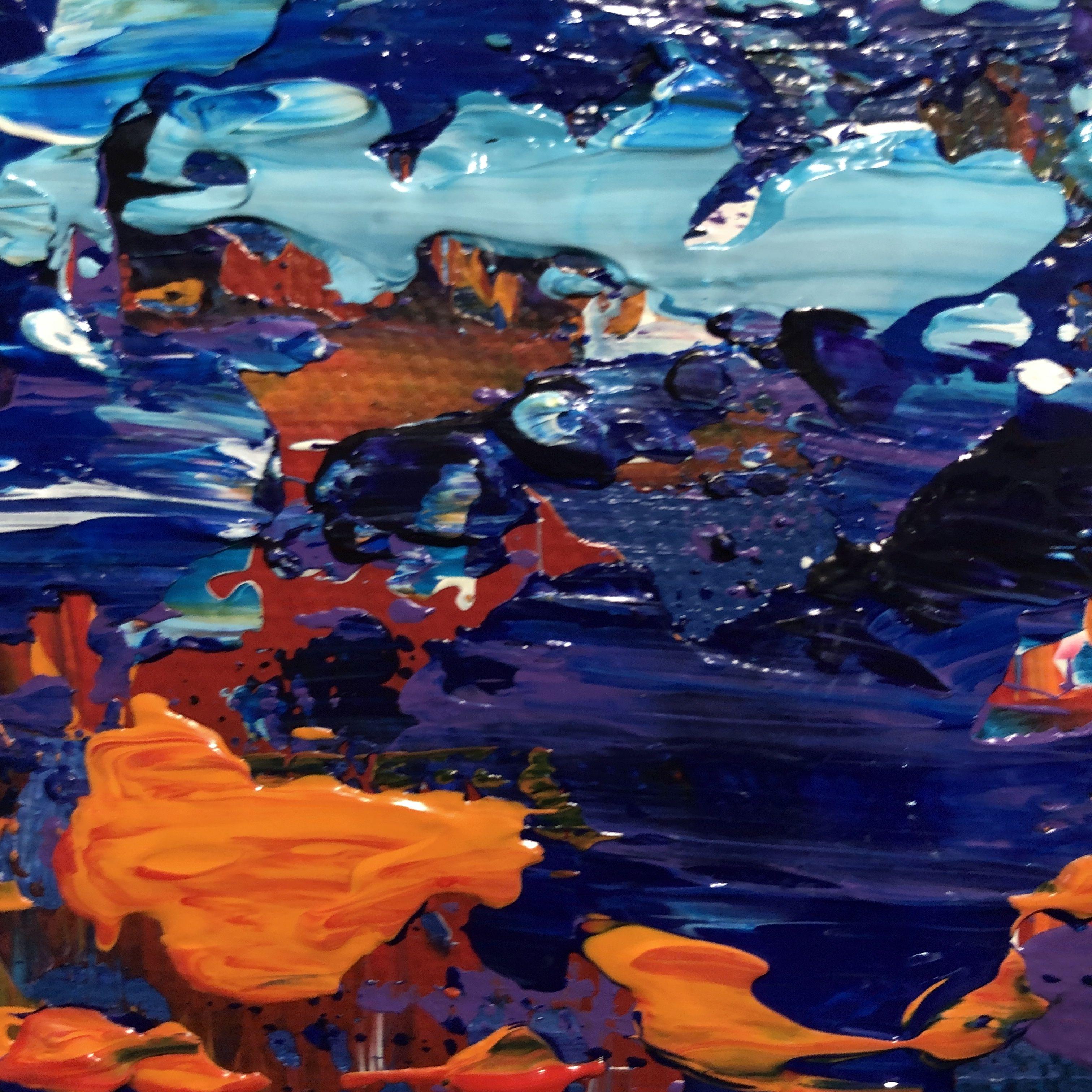 Boats on water - Abstract Seascape Waves, reflections, sea water in motion¦ Let your imagination free¦ Colorful painting realised in the style of Gerhard Richter. Multiple layers of acrylic painting has been applied on the canvas. Rich texture. The