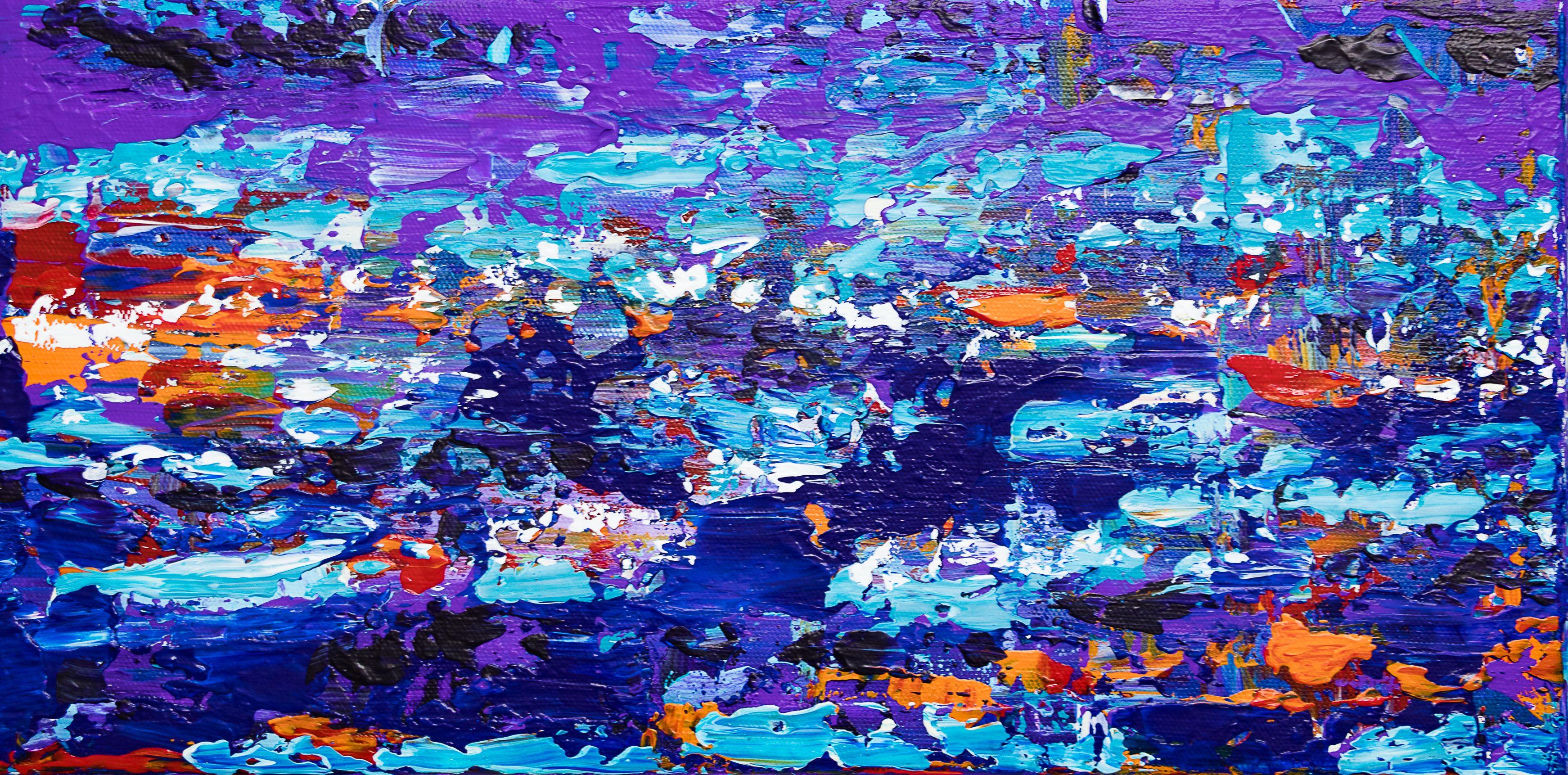 Cristina Stefan Abstract Painting - Boats on water - abstract Seascape, Painting, Acrylic on Canvas