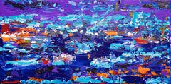 Barcos en el agua - Paisaje marino abstracto, Pintura, Acrílico sobre lienzo