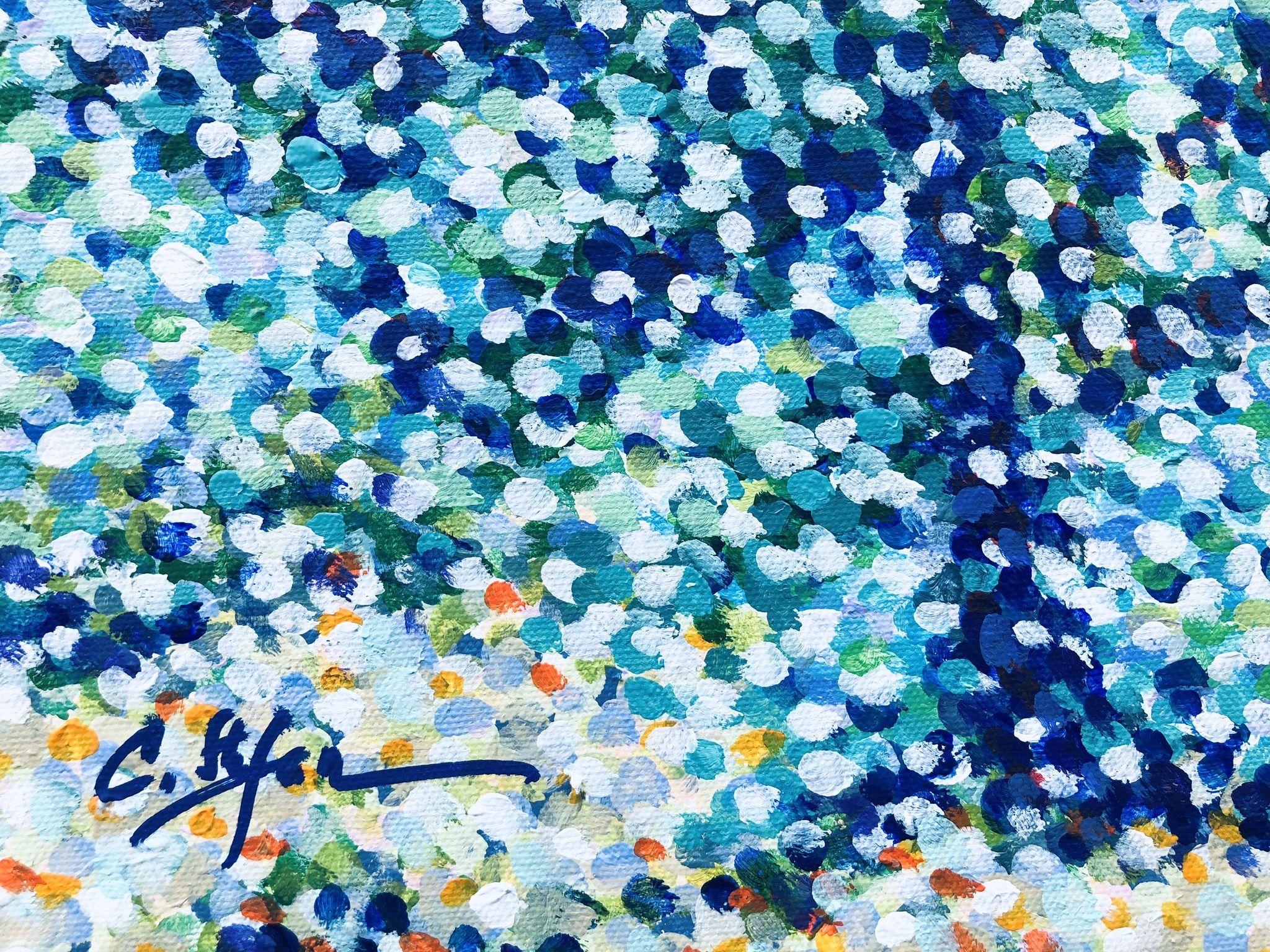 Calanques - Paisaje marino mediterráneo, Pintura, Acrílico sobre lienzo - Painting Puntillista de Cristina Stefan