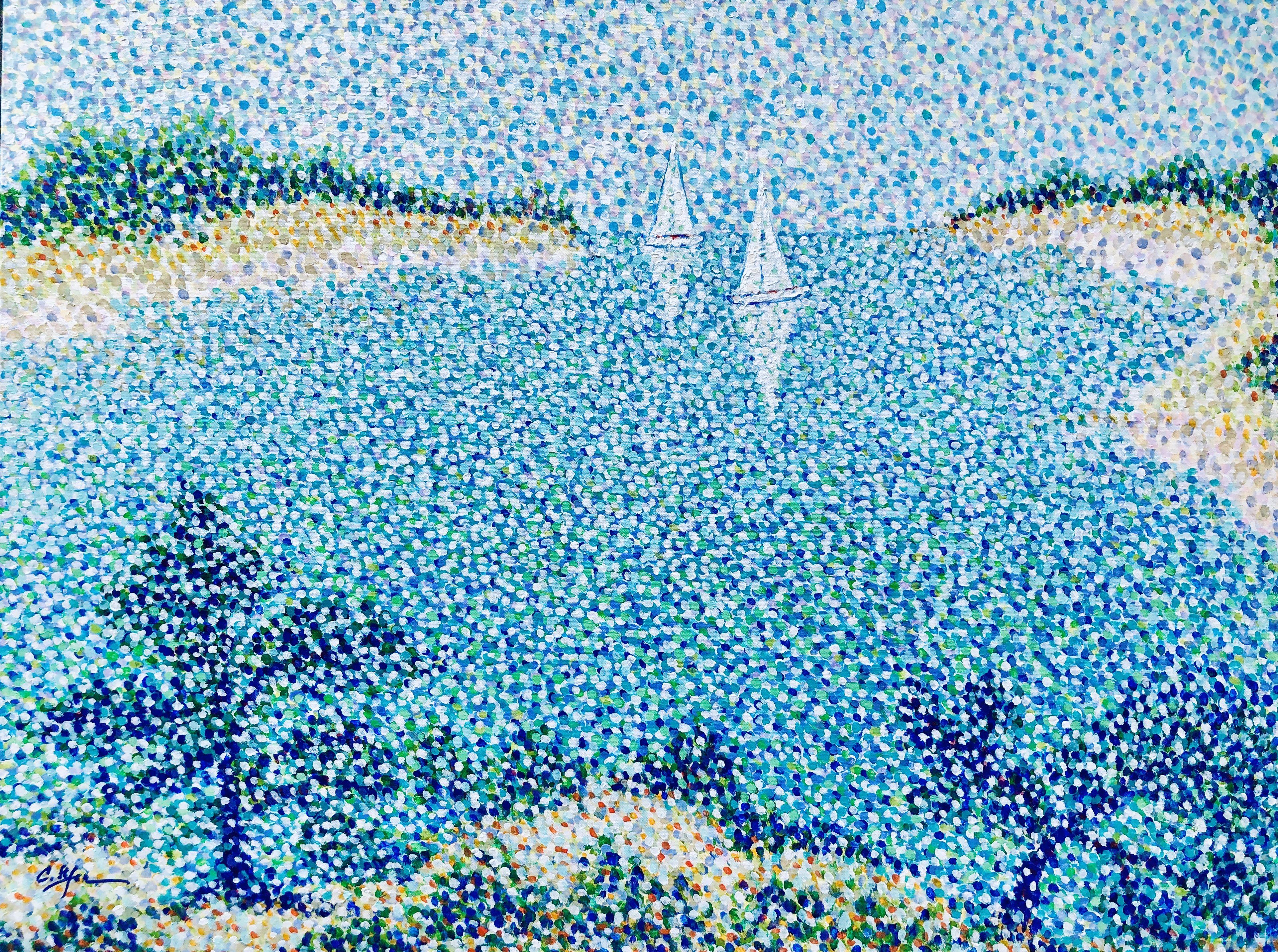 pointillism beach painting