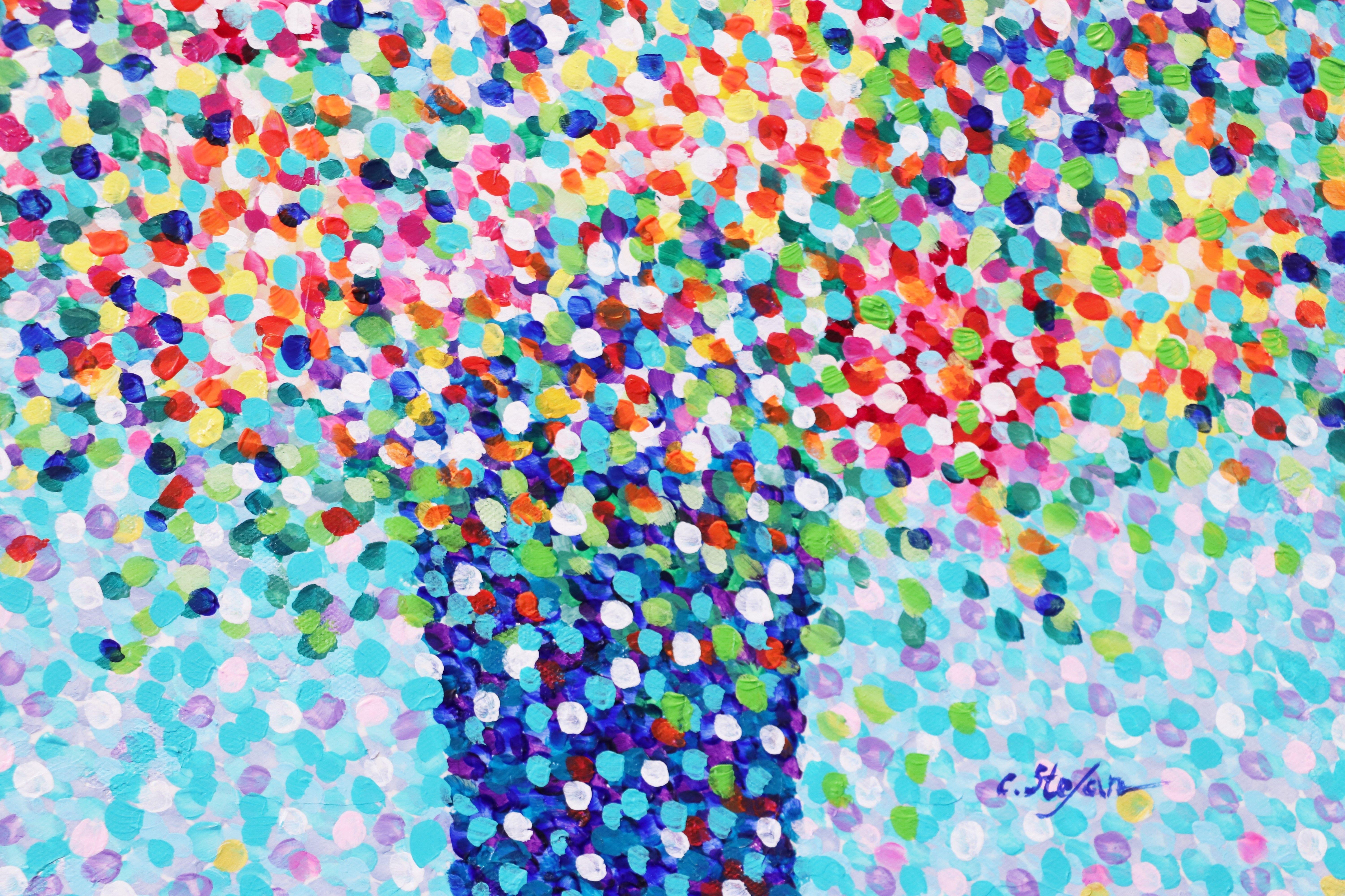 Flowers Bouquet in a vase    This painting of a colorful bouquet of flowers in a vase is painted in an impressionist manner by using the technique of the pointillism used by the master painters Seurat and Signac.    The style of this painting