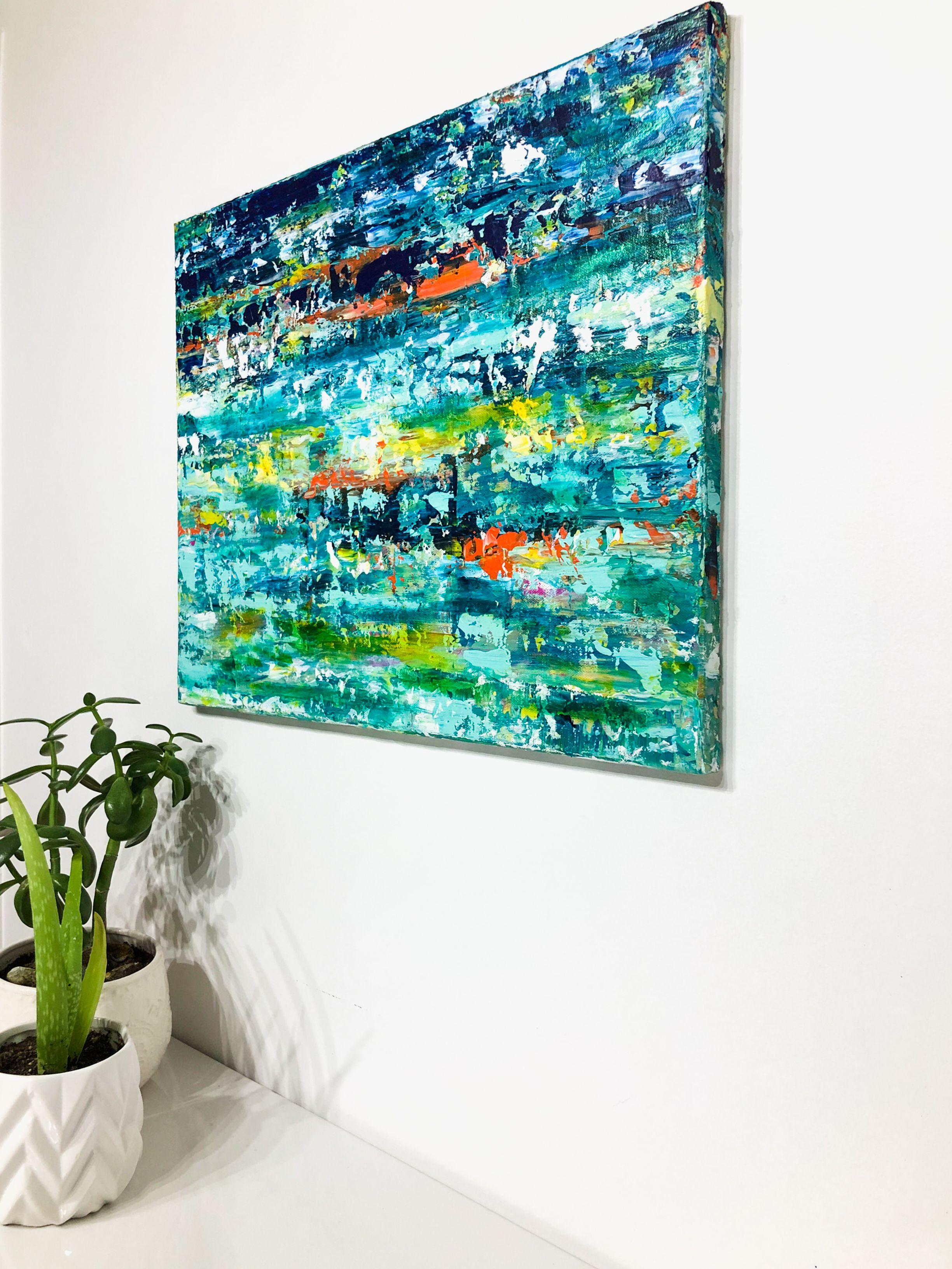 Costa Daurada - Abstract seascape, Painting, Acrylic on Canvas - Blue Abstract Painting by Cristina Stefan