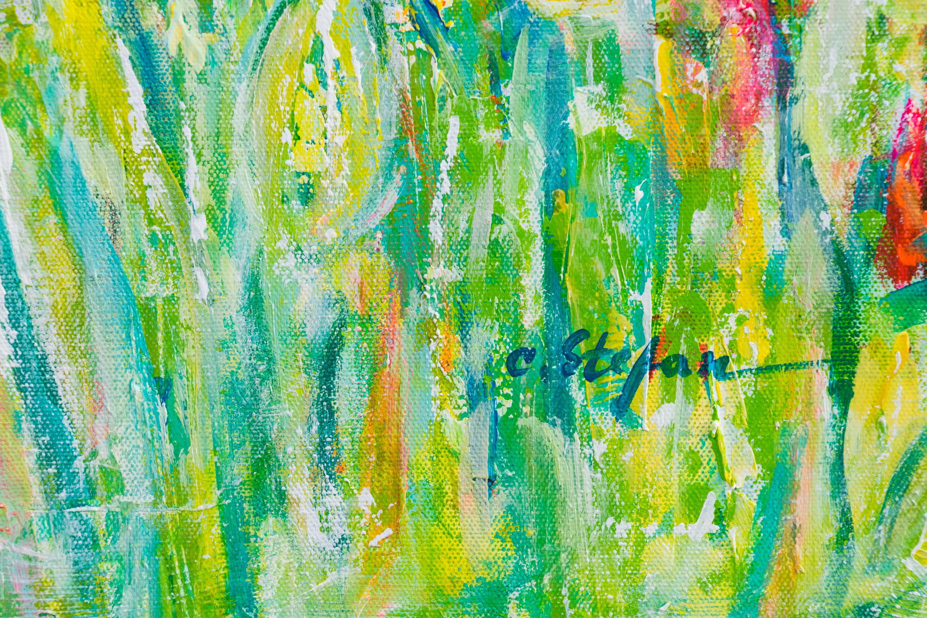 Uccelli danzanti, Pittura, Acrilico su tela - Painting di Cristina Stefan