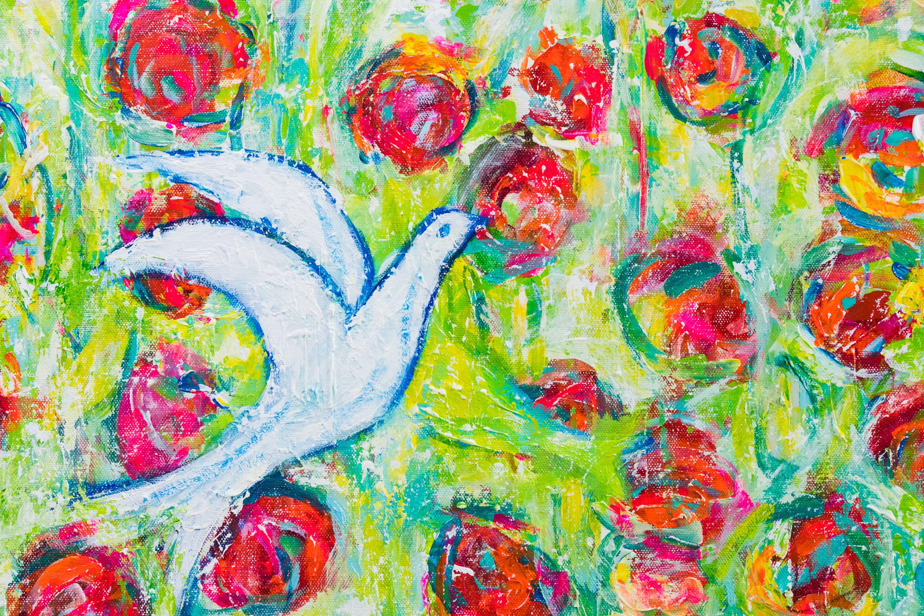 Uccelli danzanti, Pittura, Acrilico su tela - Painting Astratto di Cristina Stefan